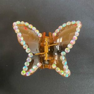 Set of 2 Rhinestone butterfly clips medium in brown